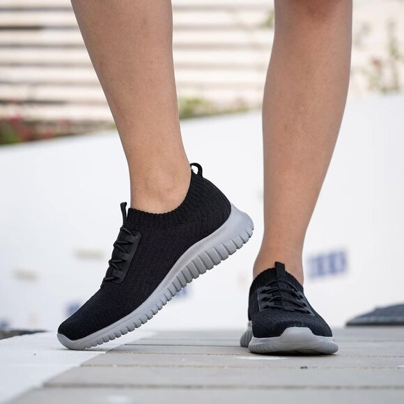 Tiosebon Womens Black Slip On Walking Lightweight Running Memory Foam Sneakers - Picture 3 of 7